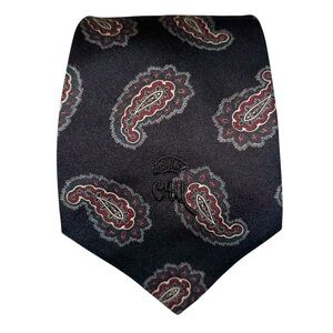 Countess Mara Mens Tie Black Paisley Logo Vintage Necktie 58x3.75”